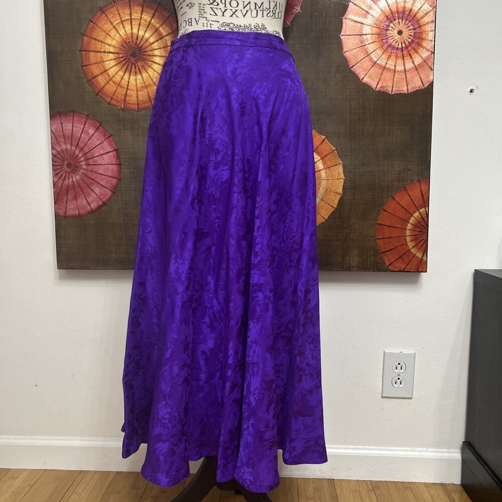Vintage Silk Elegant Purple Maxi Skirt - Flowy Women's Skirt Size 10